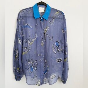 FORTE FORTE Size II • Silk Purple Floral Long Sleeve Sheer Blouse Top.